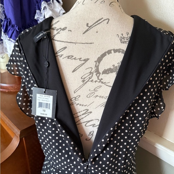 🖤Nanette Lepore Black and White Midi Dress V-Neck Flutter Sleeve NWT 448.00 - Picture 7 of 8